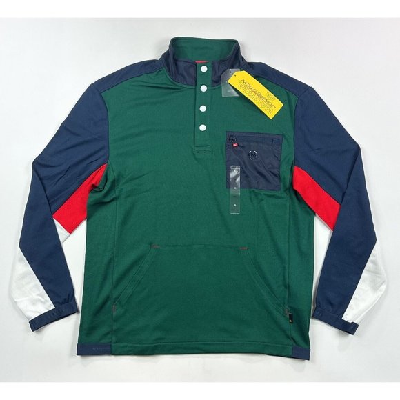 Nautica Competition Mens XL Mock Neck Green Pullover Blue Shirt Jacket K27625 - Picture 2 of 12